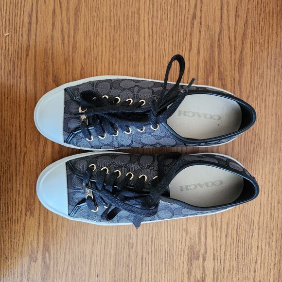 COACH WONEN'S BLACK AND GREY LOGO CANVAS LACE UP  KEDS SIZE 8B LIKE NEW - Picture 2 of 8